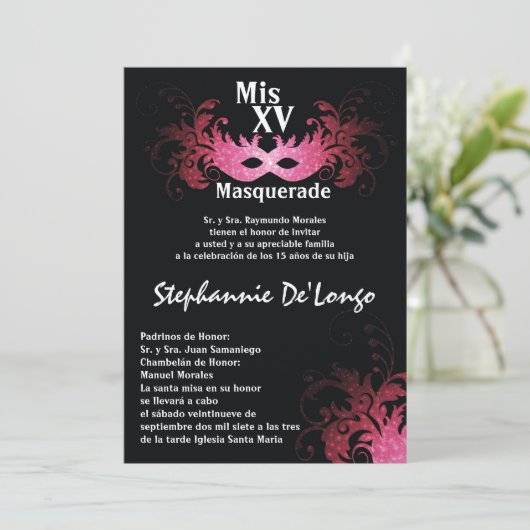 5x7 Masquerade Quinceanera Birthday Uitnodiging (Staand voorkant)
