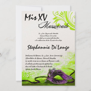 5x7 Masquerade Quinceanera Birthday Uitnodiging