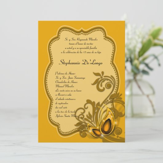 5x7 Masquerade Quinceanera Birthday Uitnodiging (Staand voorkant)