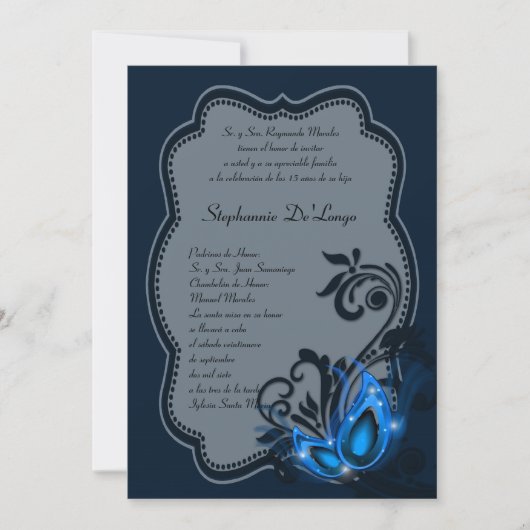 5x7 Masquerade Quinceanera Birthday Uitnodiging (Voorkant)