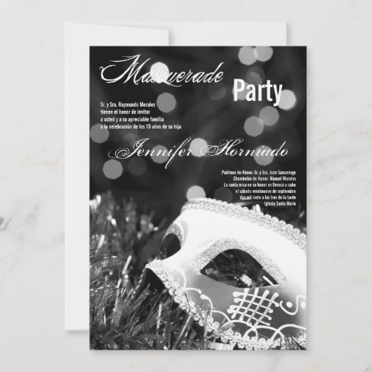 5x7 Masquerade Quinceanera Invitation Anniversaire (Devant)