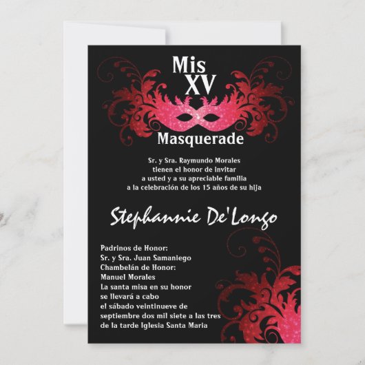 5x7 Masquerade Quinceanera Invitation Anniversaire (Devant)