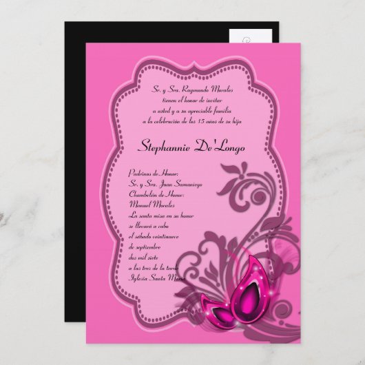 5x7 Masquerade Quinceanera Invitation Anniversaire (Devant / Derrière)