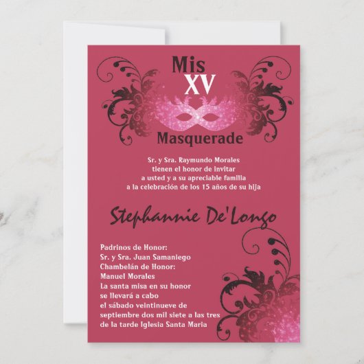 5x7 Masquerade Quinceanera Invitation Anniversaire (Devant)