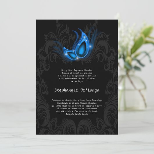 5x7 Masquerade Quinceanera Invitation Anniversaire (Debout devant)