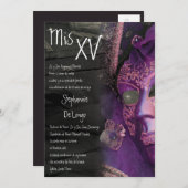 5x7 Masquerade Quinceanera Invitation Anniversaire (Devant / Derrière)