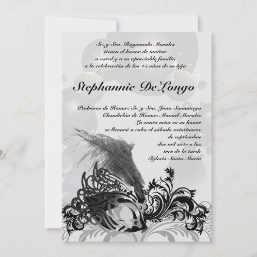 5x7 Masquerade Quinceanera Invitation Anniversaire (Devant)