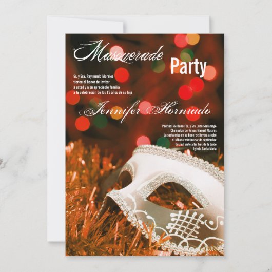 5x7 Masquerade Quinceanera Invitation Anniversaire (Devant)