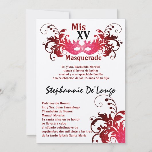 5x7 Masquerade Quinceanera Invitation Anniversaire (Devant)