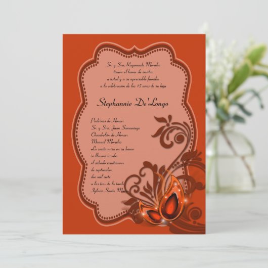 5x7 Masquerade Quinceanera Invitation Anniversaire (Debout devant)