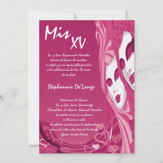 5x7 Masquerade Quinceanera Invitation Anniversaire (Devant)