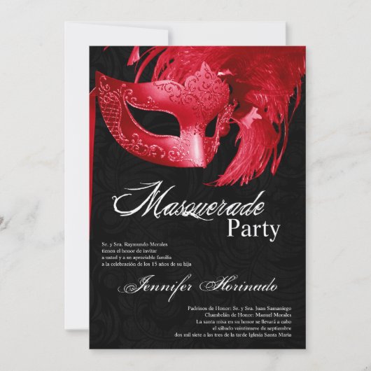 5x7 Masquerade Quinceanera Invitation Anniversaire (Devant)