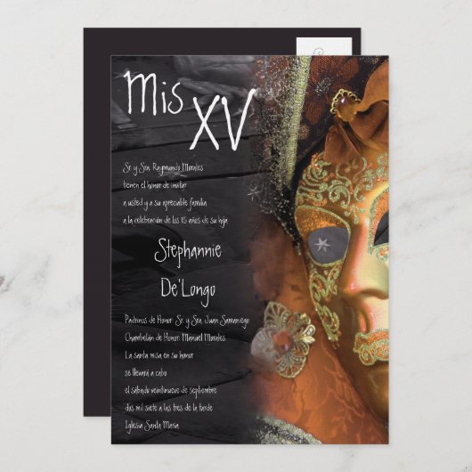 5x7 Masquerade Quinceanera Invitation Anniversaire (Devant / Derrière)