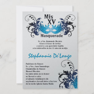 5x7 Masquerade Quinceanera Invitation Anniversaire