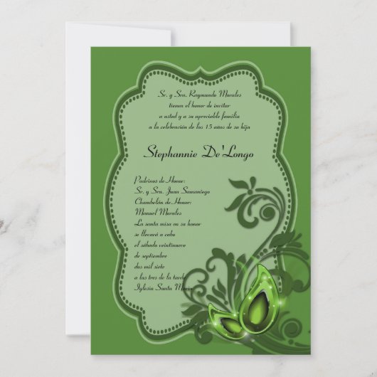 5x7 Masquerade Quinceanera Invitation Anniversaire (Devant)