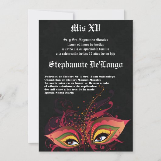 5x7 Masquerade Quinceanera Invitation Anniversaire (Devant)