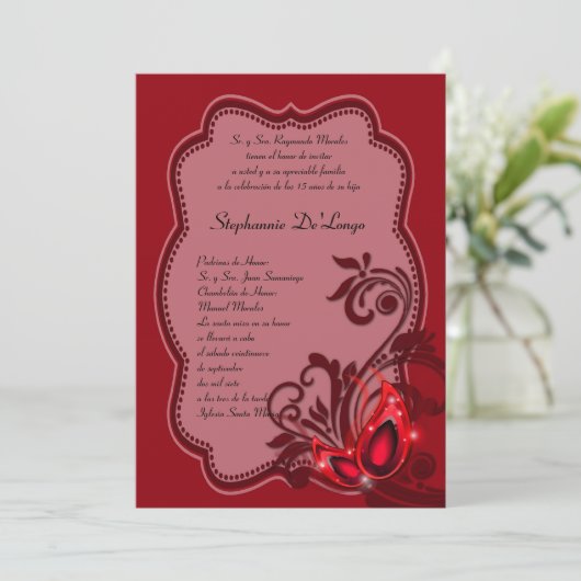 5x7 Masquerade Quinceanera Invitation Anniversaire (Debout devant)
