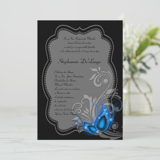 5x7 Masquerade Quinceanera Invitation Anniversaire (Debout devant)
