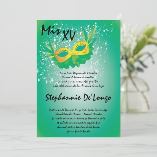 5x7 Masquerade Quinceanera Invitation Anniversaire (Debout devant)