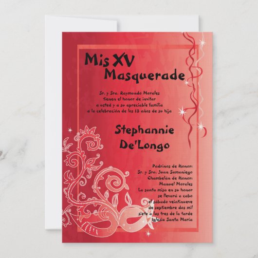 5x7 Masquerade Quinceanera Invitation Anniversaire (Devant)