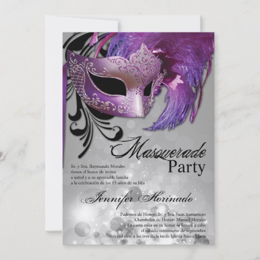 5x7 Masquerade Quinceanera Invitation Anniversaire (Devant)