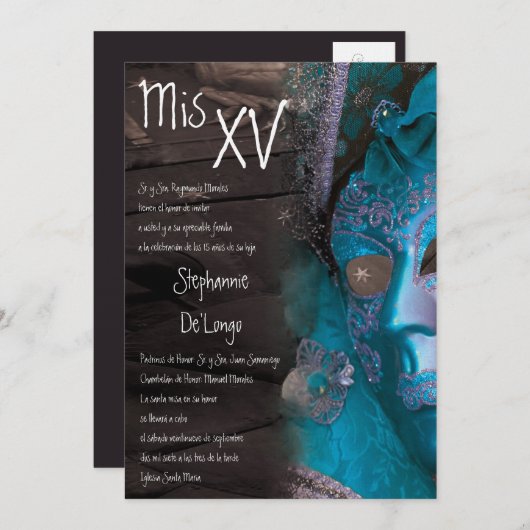 5x7 Masquerade Quinceanera Invitation Anniversaire (Devant / Derrière)