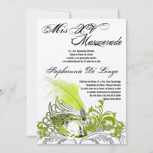 5x7 Masquerade Quinceanera Invitation Anniversaire (Devant)