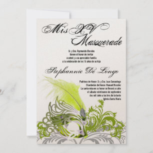 5x7 Masquerade Quinceanera Invitation Anniversaire