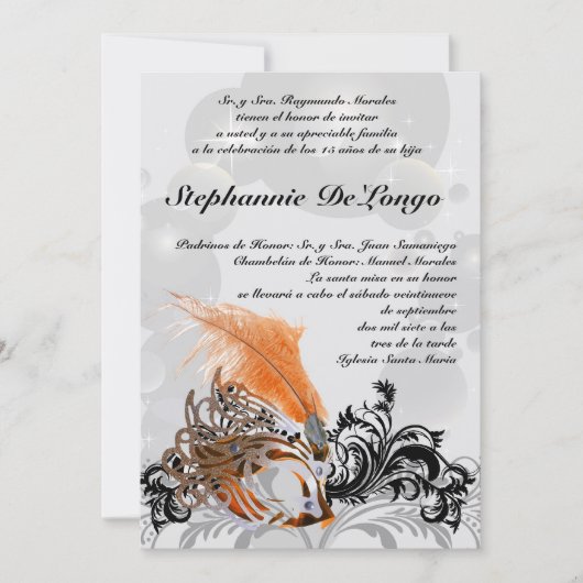 5x7 Masquerade Quinceanera Invitation Anniversaire (Devant)