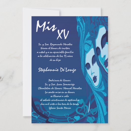 5x7 Masquerade Quinceanera Invitation Anniversaire (Devant)