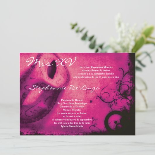 5x7 Masquerade Quinceanera Invitation Anniversaire (Debout devant)