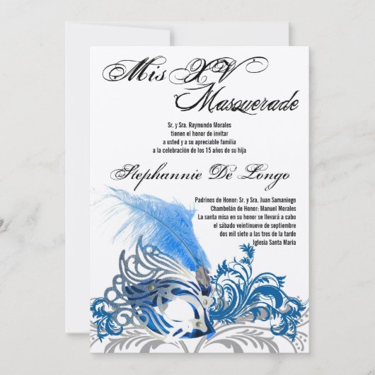 5x7 Masquerade Quinceanera Invitation Anniversaire (Devant)