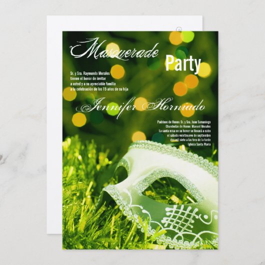 5x7 Masquerade Quinceanera Invitation Anniversaire (Devant / Derrière)
