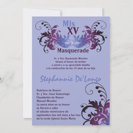 5x7 Masquerade Quinceanera Invitation Anniversaire (Devant)