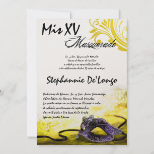 5x7 Masquerade Quinceanera Invitation Anniversaire