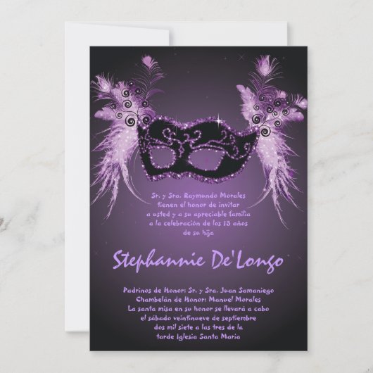 5x7 Masquerade Quinceanera Invitation Anniversaire (Devant)