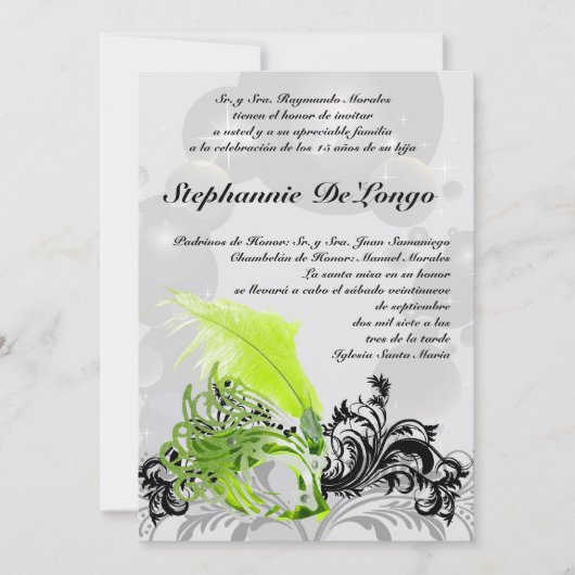 5x7 Masquerade Quinceanera Invitation Anniversaire (Devant)