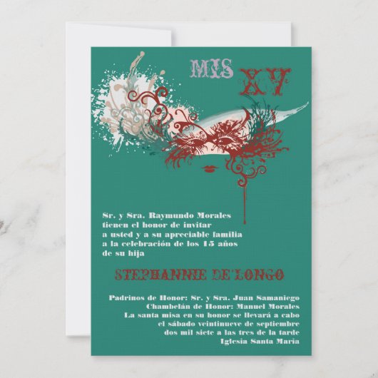 5x7 Masquerade Quinceanera Invitation Anniversaire (Devant)