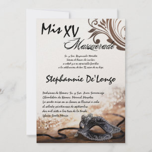 5x7 Masquerade Quinceanera Invitation Anniversaire