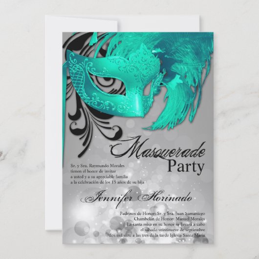 5x7 Masquerade Quinceanera Invitation Anniversaire (Devant)