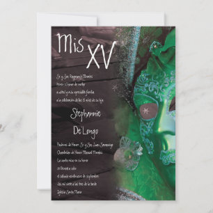 5x7 Masquerade Quinceanera Invitation Anniversaire