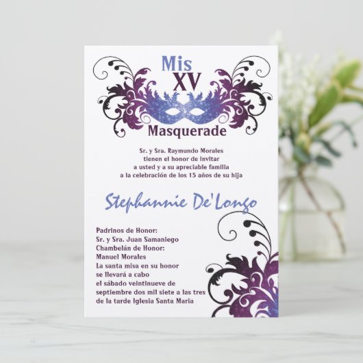 5x7 Masquerade Quinceanera Invitation Anniversaire (Debout devant)