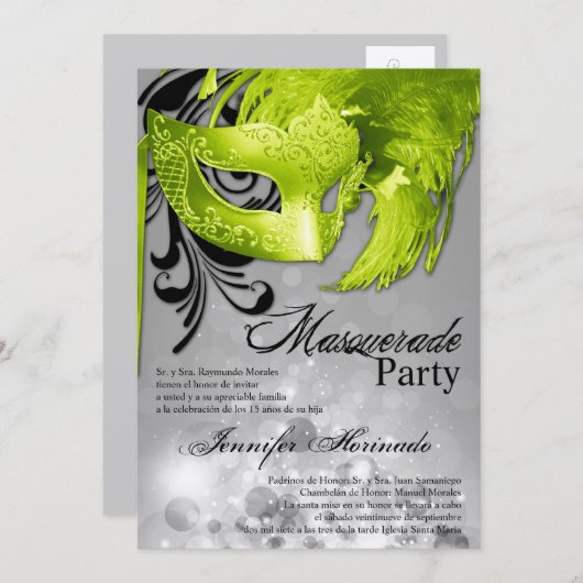 5x7 Masquerade Quinceanera Invitation Anniversaire (Devant / Derrière)