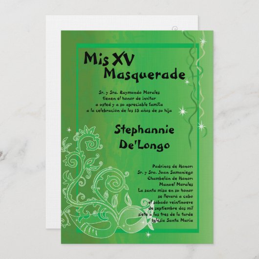 5x7 Masquerade Quinceanera Invitation Anniversaire (Devant / Derrière)