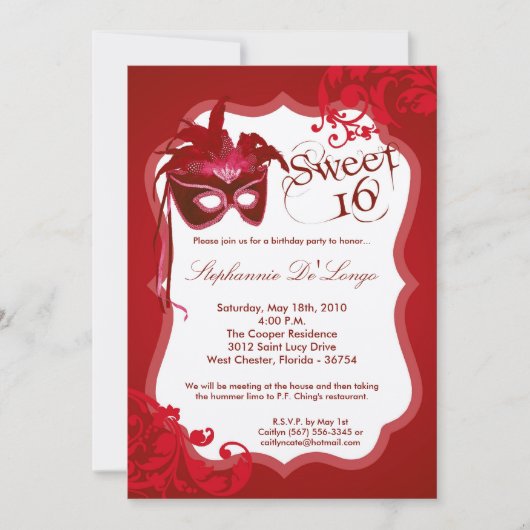 5x7 Masquerade rouge Masque Masque 16 Invitation a (Devant)