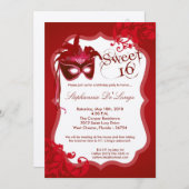 5x7 Masquerade rouge Masque Masque 16 Invitation a (Devant / Derrière)