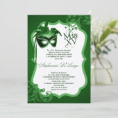 5x7 Masquerade verte Masque Quinceanera Invitation (Debout devant)