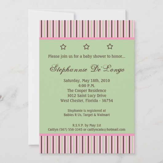 5x7 Mint Stars and Stripes Baby shower Invitation (Devant)