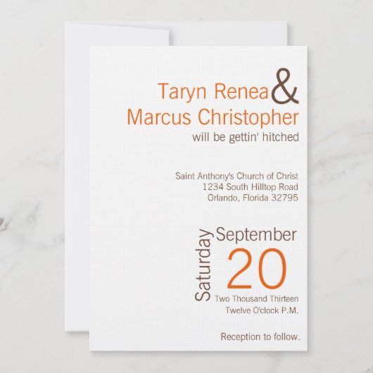 5x7 modern bruin Sinaasappel Chevron bruiloft uitn Kaart (Voorkant)