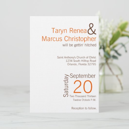 5x7 modern bruin Sinaasappel Chevron bruiloft uitn Kaart (Staand voorkant)